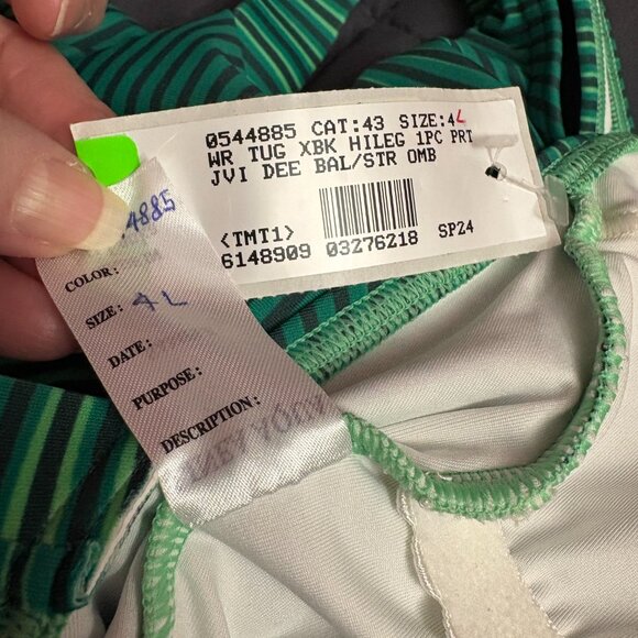 Lands' End Green Stripped Tugless X-Back 1-Piece Swimsuit -  Sizes: 4 Long - NWT - Picture 6 of 12